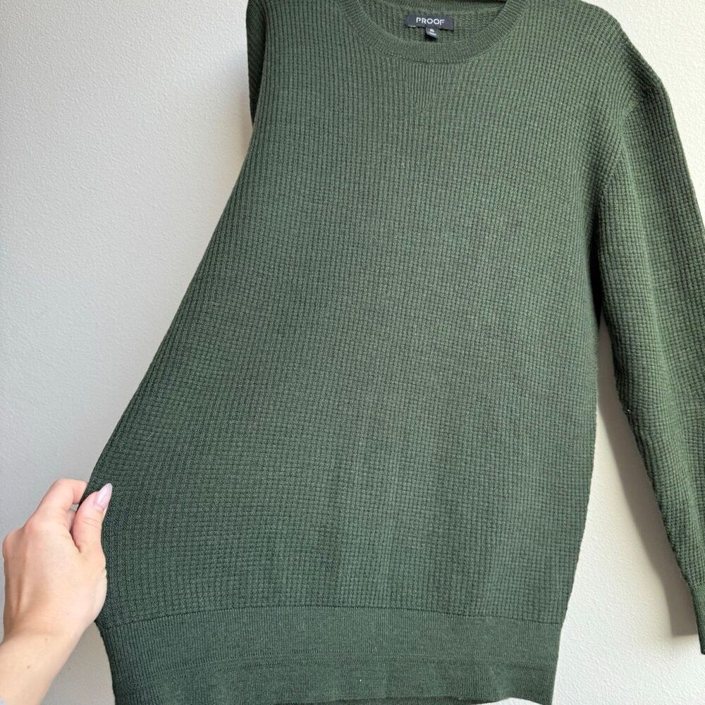 Proof Huckberry Mens 72 Hour Merino Wool Sweater XL Green Minimalist Waffle Knit - Picture 2 of 5